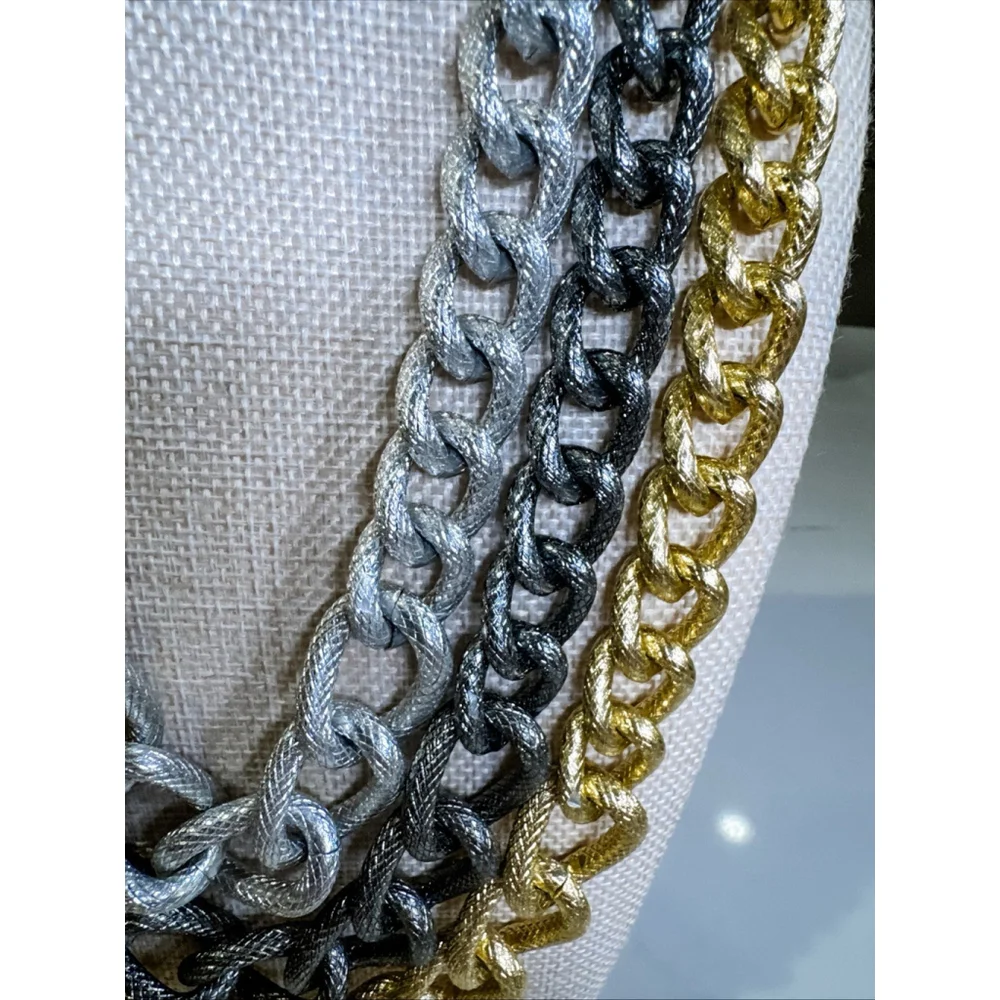 Bright, Gold, Silver, Black Triple Chain, 22 Inches - Picture 4 of 7